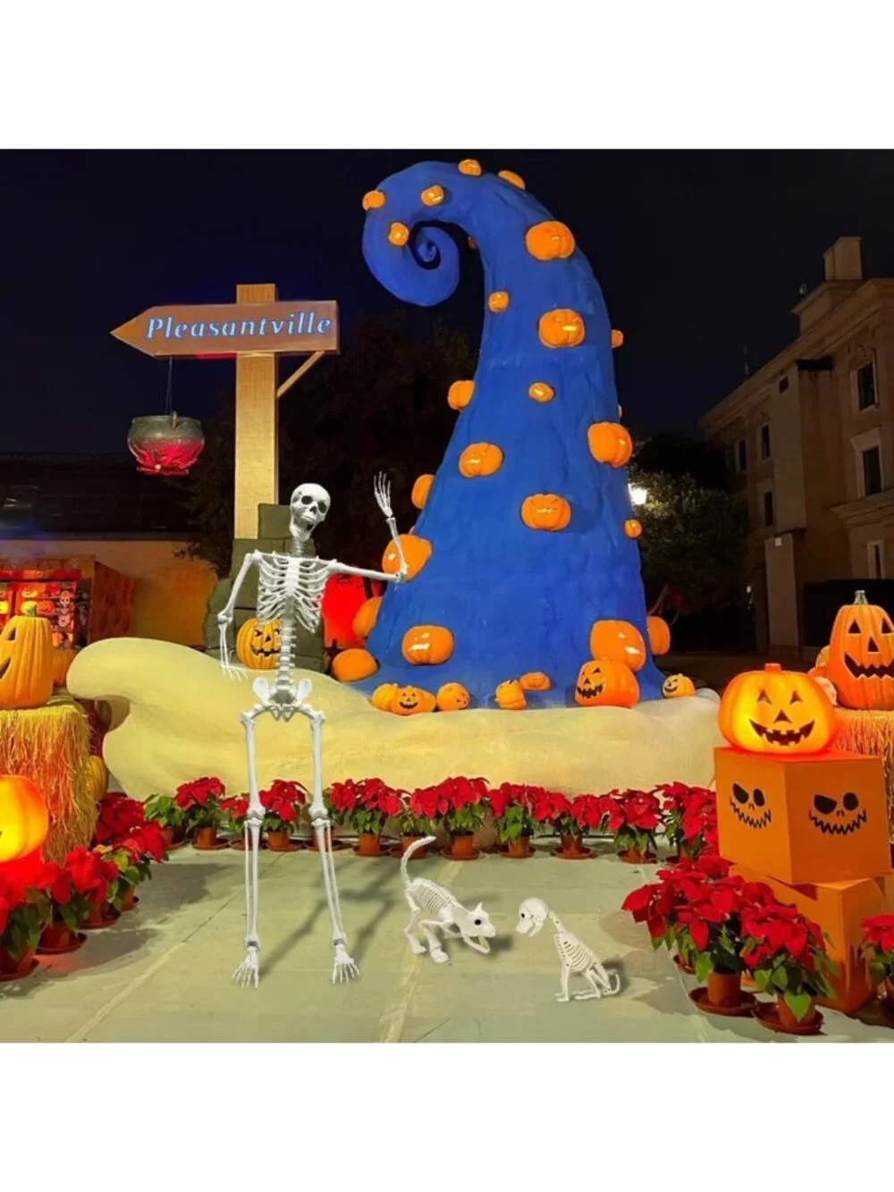5.4FT Life Size Skeleton with Cat & Dog - Halloween Decor, Spooky Home Accent